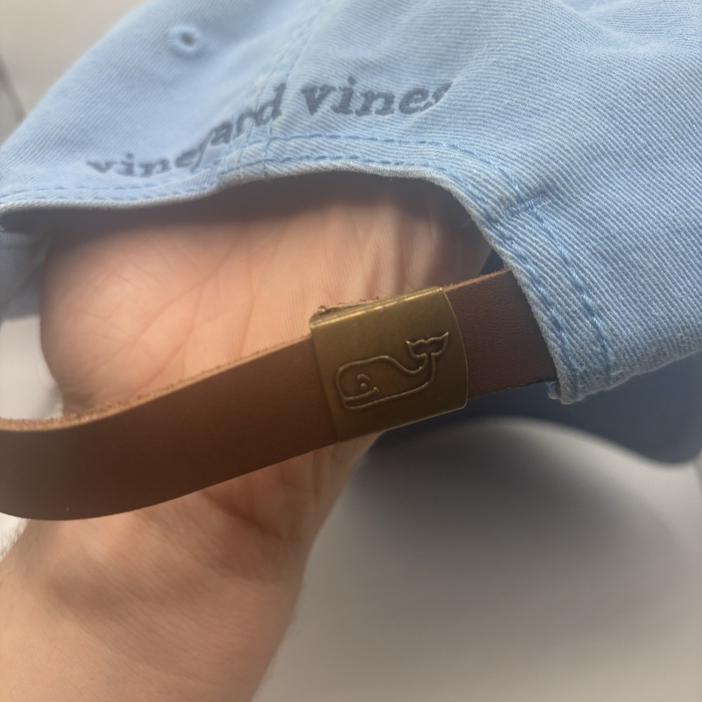Vineyard Vines Blue Leather Patch Whale Hat Cap Leather Adjustable Strap - Picture 6 of 7